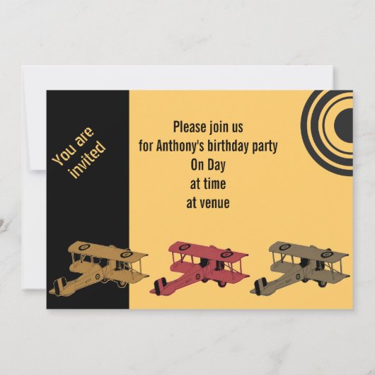 赤ヴィンテージ双飛行機ボーイの誕生日招待状 招待状 (裏面)