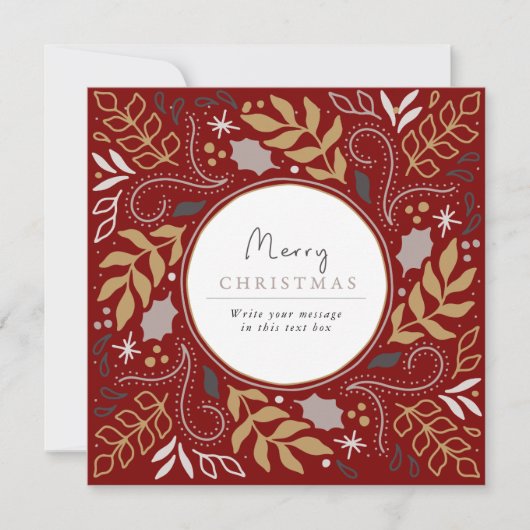 赤ヴィンテージ植物枠クリスマスフォトカード シーズンカード (正面)
