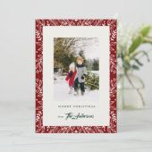 赤ヴィンテージ植物枠クリスマスフォトカード シーズンカード (スタンド正面)