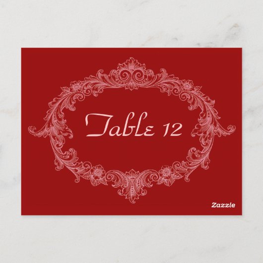 赤ヴィンテージ楕円形ウェディングレセプションテーブル番号 ポストカード (裏面)