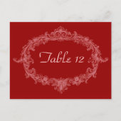 赤ヴィンテージ楕円形ウェディングレセプションテーブル番号 ポストカード (正面)
