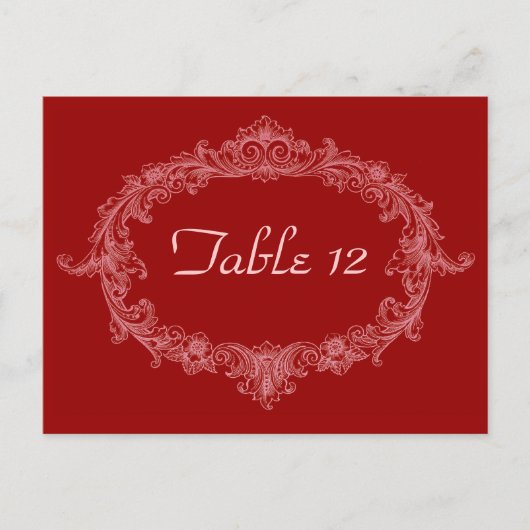 赤ヴィンテージ楕円形ウェディングレセプションテーブル番号 ポストカード (正面)