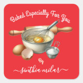 赤ヴィンテージ水色焼いたby YOUギフトラベル スクエアシール (正面)