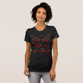 赤ヴィンテージ消防車の模様 Tシャツ (正面フル)