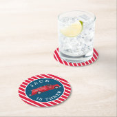 赤ヴィンテージ消防車 ラウンドペーパーコースター (インサイチュ)