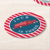 赤ヴィンテージ消防車 ラウンドペーパーコースター (アングル)