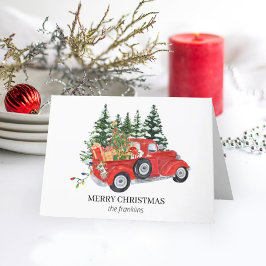 赤ヴィンテージ素朴トラックツリー雪メリークリスマス シーズンカード