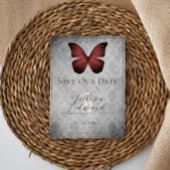 赤ヴィンテージ蝶ダマスク日付を保存 案内状