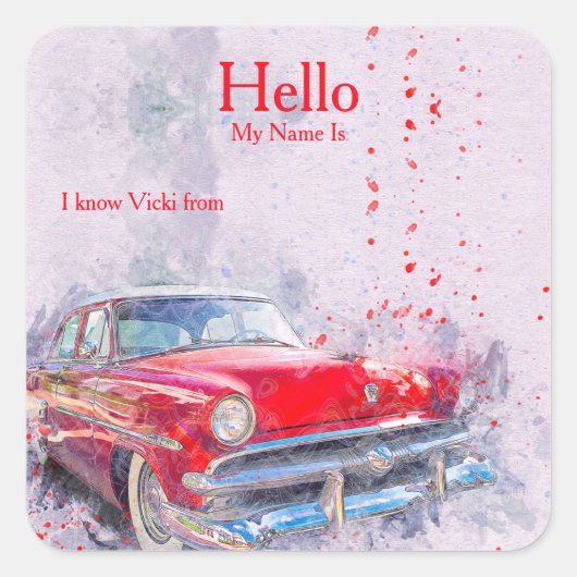 赤ヴィンテージ車名タグシール スクエアシール (正面)