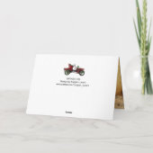 赤ヴィンテージ車、クリスマスツリーとミュージカルノート シーズンカード (裏面)