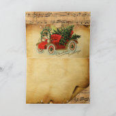 赤ヴィンテージ車、クリスマスツリーとミュージカルノート シーズンカード (内部)