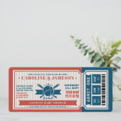 赤ヴィンテージ野球チケットカップル赤ちゃんシャワー 招待状 (スタンド正面)