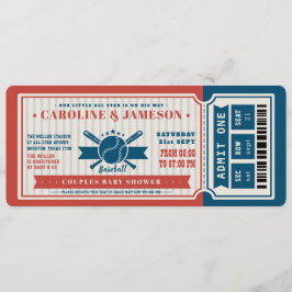 赤ヴィンテージ野球チケットカップル赤ちゃんシャワー 招待状