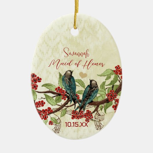 赤ヴィンテージ鳥メイド・オブ・オーナー(花嫁付き添い人)オーナメント セラミックオーナメント (正面)