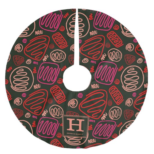 赤一線芸術的スケッチ模様モノグラム ブラッシュドポリエステルツリースカート (正面)