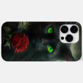 赤不気味いバラの水色の黒独身の猫 Case-Mate iPhoneケース (裏面 (横))