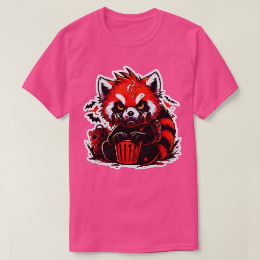 赤不気味パンダ熊かわいいハロウィーン Tシャツ (デザイン正面)
