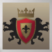 赤中世ライオン紋章ポスター ポスター (正面)