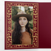 赤中世王室の刀写真卒業パーティー 三つ折り招待状 (内部最初)