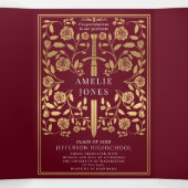 赤中世王室の刀写真卒業パーティー 三つ折り招待状 (内部中)