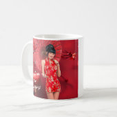 赤中国のい傘を差した年明け娘 コーヒーマグカップ (正面左)