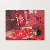 赤中国のい傘を差した年明け娘 ジグソーパズル (横)