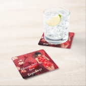 赤中国のい傘を差した年明け娘 スクエアペーパーコースター (インサイチュ)