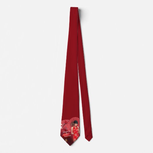赤中国のい傘を差した年明け娘 ネクタイ (正面)