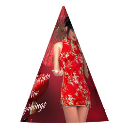 赤中国のい傘を差した年明け娘 パーティーハット