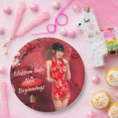 赤中国のい傘を差した年明け娘 ペーパープレート (パーティー)