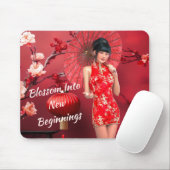 赤中国のい傘を差した年明け娘 マウスパッド (マウス)