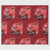 赤中国のい傘を差した年明け娘 ラッピングペーパー (フラット)