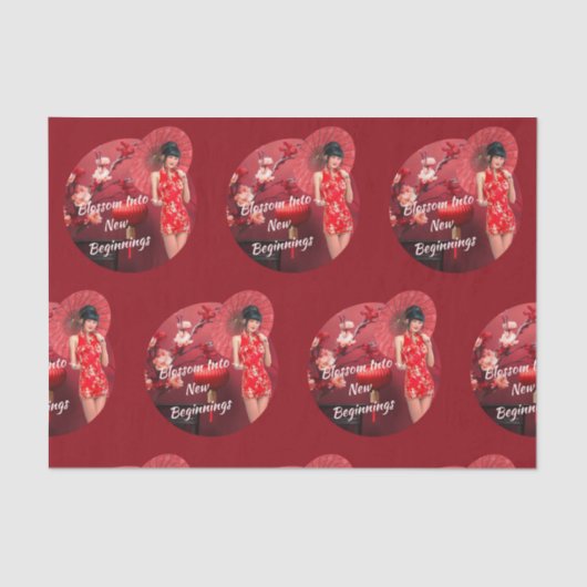 赤中国のい傘を差した年明け娘 薄葉紙 (正面)