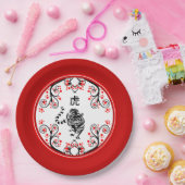 赤中国のい花が咲くトラ ペーパープレート (パーティー)