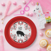 赤中国のい花が咲く豚 ペーパープレート (パーティー)