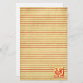 赤中国のい鶏の新年が並んだ 便箋 (正面/裏面)