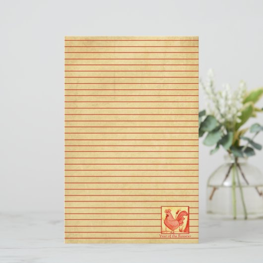 赤中国のい鶏の新年が並んだ 便箋 (スタンド正面)