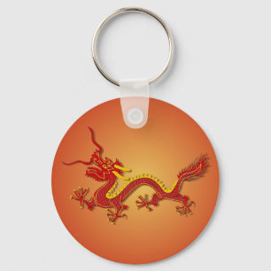 赤中国のと金ゴールドドラゴンキーチェーン キーホルダー