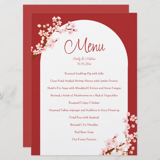 赤中国ののさくらんぼ結婚アーチ宴会 メニュー (正面/裏面)