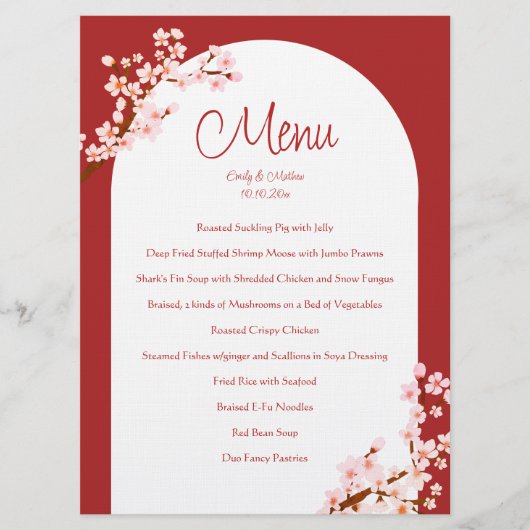 赤中国ののさくらんぼ結婚アーチ宴会 メニュー (正面)