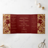 赤中国のの上に浮かぶ結婚金ゴールド 三つ折り案内状 (内部)