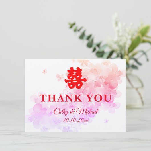 赤中国のの結婚さくらんぼ花double xi サンキューカード (スタンド正面)