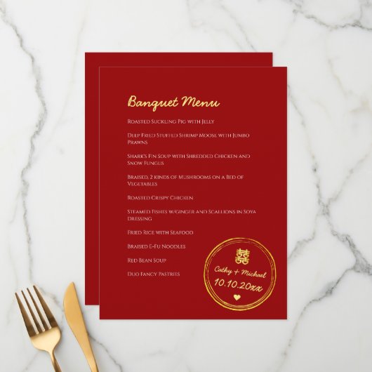 赤中国のの結婚二重の幸福スタンプ メニュー (正面/裏面インサイチュ)