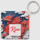 赤中国のドラゴン新年2024モノグラムSqK01 キーホルダー (裏面)