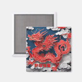 赤中国のドラゴン新年2024紙カットSqM3 マグネット (正面/裏面)