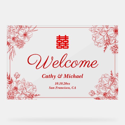 赤中国のフローラ結婚枠オリエンタルウェルカム アクリルサイン (正面)