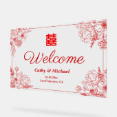 赤中国のフローラ結婚枠オリエンタルウェルカム アクリルサイン (傾斜)