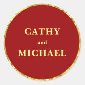 赤中国の結婚フォーマル金ゴールドグリッター ラウンドシール (正面)