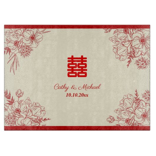 赤中国の結婚ベージュフローラ カッティングボード (正面)