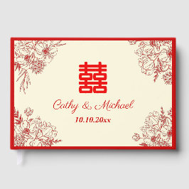 赤中国の結婚ベージュフローラ ゲストブック